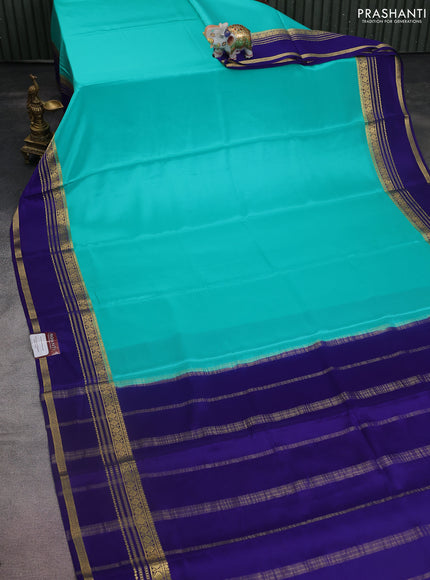 Pure mysore silk saree teal blue and blue with plain body and rettapet zari woven border