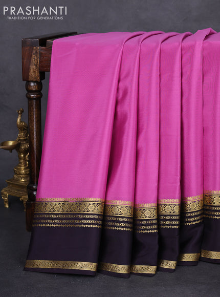 Pure mysore silk saree mauve pink and jamun shade with plain body and rettapet zari woven border
