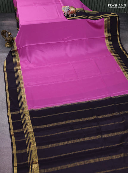 Pure mysore silk saree mauve pink and jamun shade with plain body and rettapet zari woven border