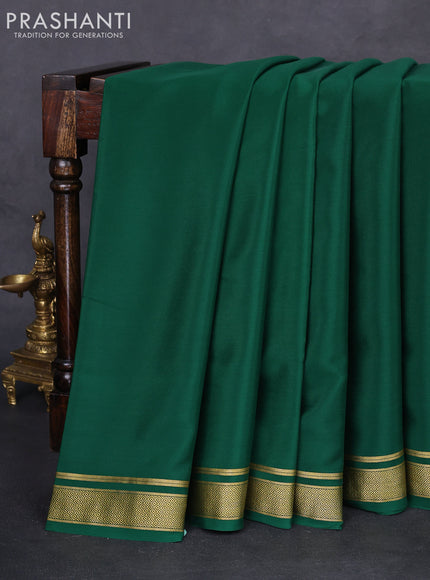 Pure mysore silk saree dark green with palin body and zari woven border