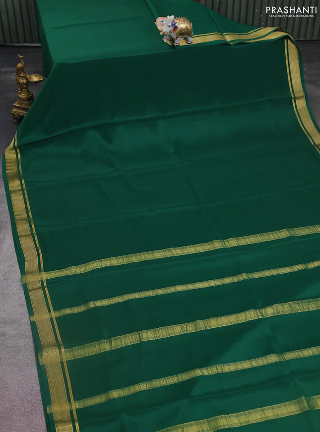 Pure mysore silk saree dark green with palin body and zari woven border