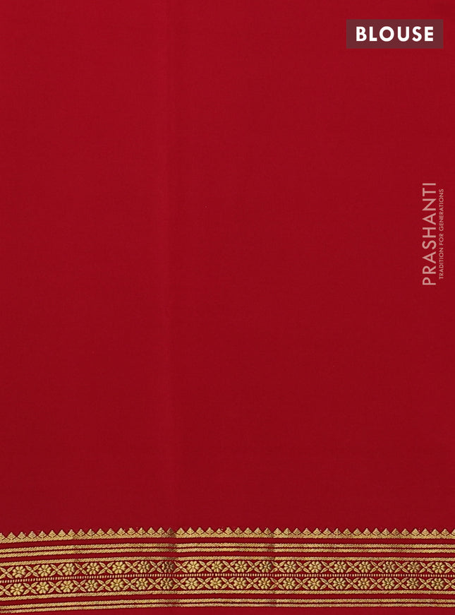 Pure mysore silk saree pastel green and red with palin body and zari woven border