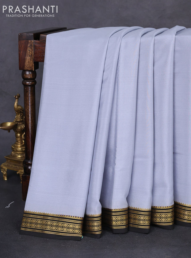 Pure mysore silk saree grey and black with palin body and zari woven border