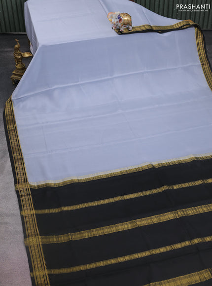 Pure mysore silk saree grey and black with palin body and zari woven border