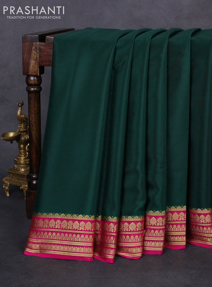 Pure mysore silk saree dark green and pink with palin body and zari woven border