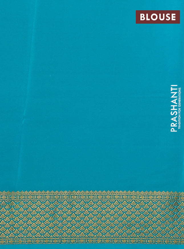 Pure mysore silk saree purple and teal blue with palin body and zari woven border