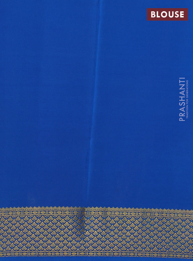 Pure mysore silk saree mustard yellow and blue with palin body and zari woven border