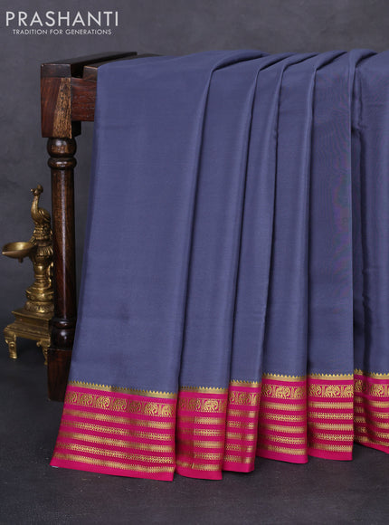 Pure mysore silk saree grey and pink with palin body and zari woven border