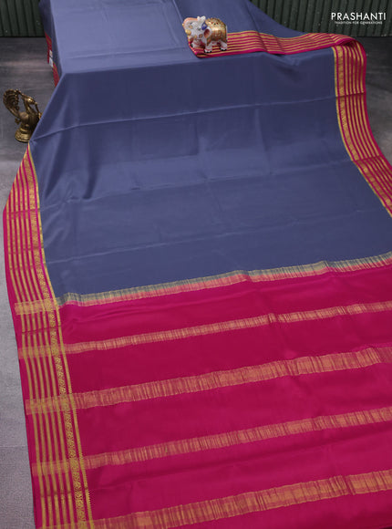 Pure mysore silk saree grey and pink with palin body and zari woven border