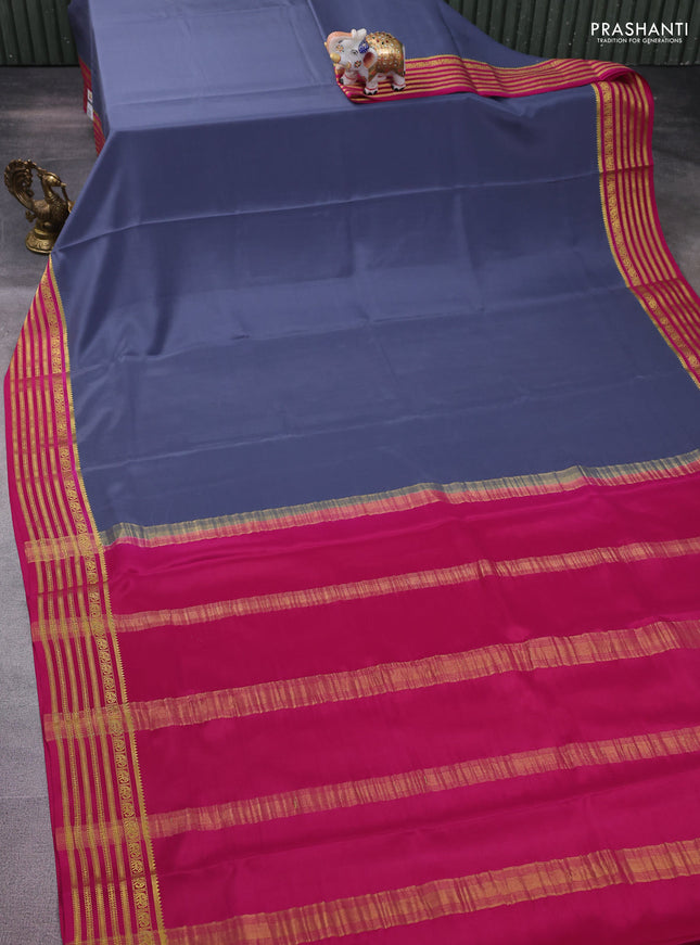 Pure mysore silk saree grey and pink with palin body and zari woven border