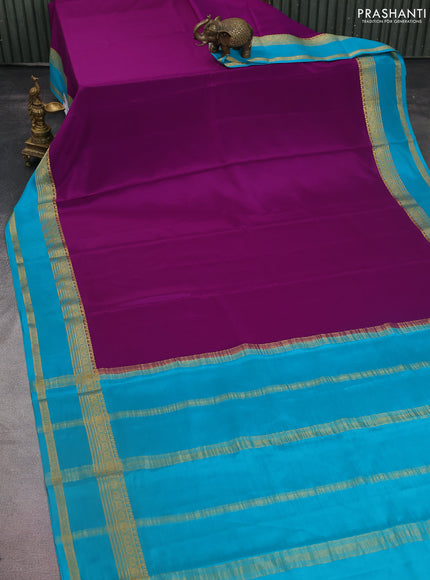 Pure mysore silk saree purple and teal blue with palin body and rettapet zari woven border