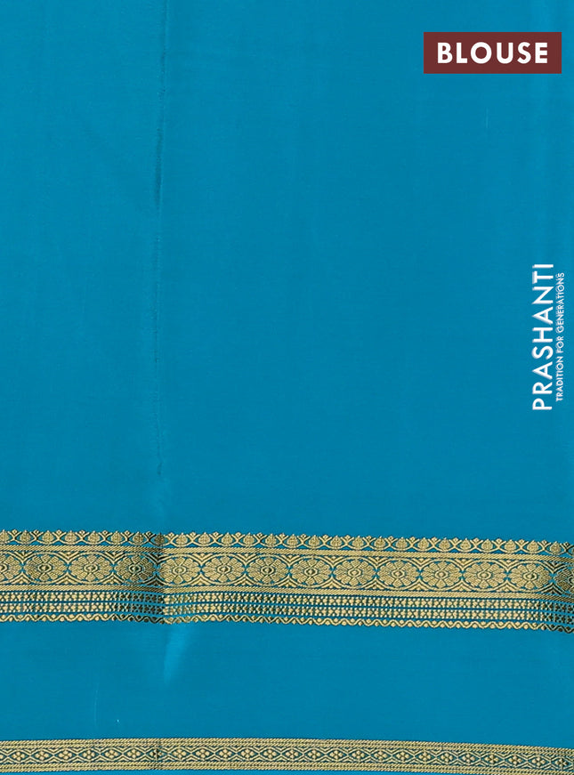 Pure mysore silk saree purple and teal blue with palin body and rettapet zari woven border
