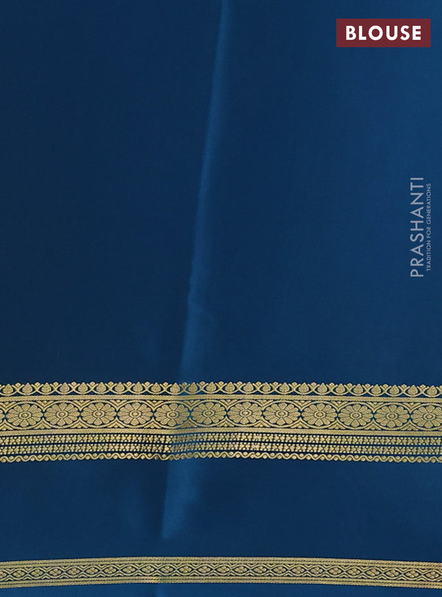 Pure mysore silk saree mustard yellow and peacock blue with plain body and rettapet zari woven border