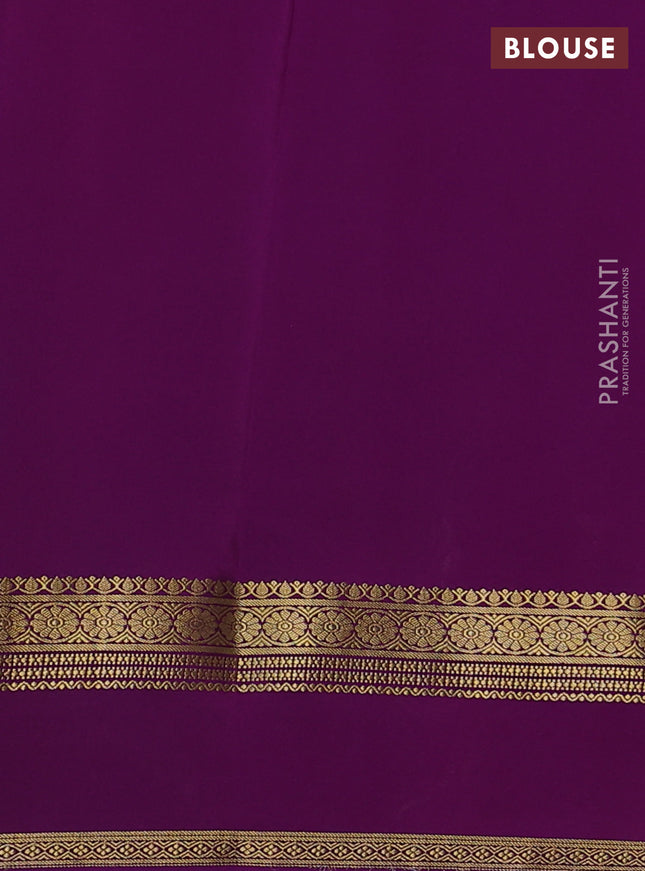 Pure mysore silk saree teal green shade and purple with plain body and rettapet zari woven border