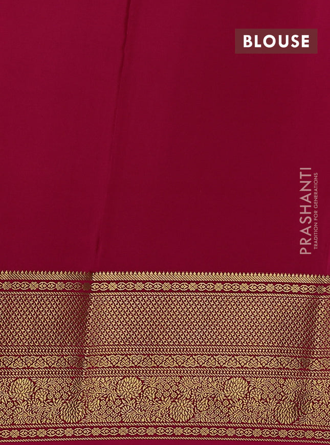 Pure mysore silk saree teal blue and pink with allover self emboss & zari buttas and long zari woven border