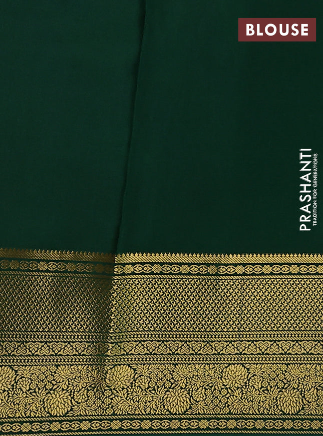 Pure mysore silk saree red and green with allover self emboss & zari buttas and long zari woven border