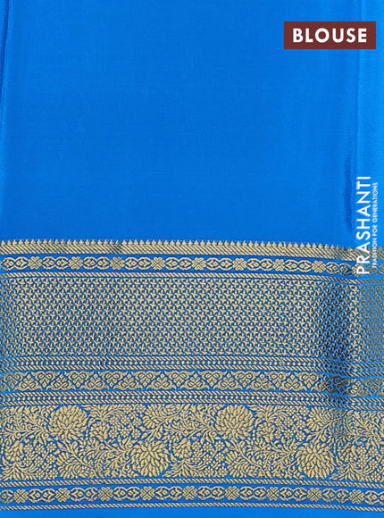 Pure mysore silk saree royal blue and cs blue with allover self emboss & zari buttas and long zari woven border