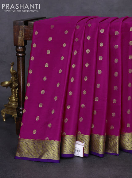 Pure mysore silk saree pink and violet with allover zari woven buttas and zari woven border