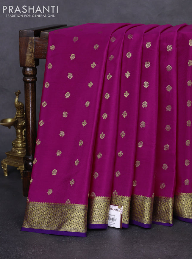 Pure mysore silk saree pink and violet with allover zari woven buttas and zari woven border