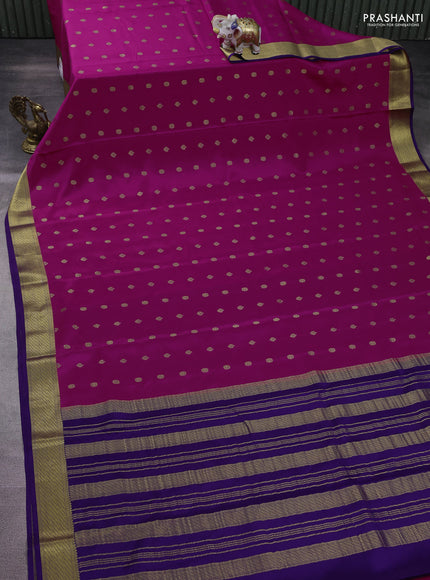 Pure mysore silk saree pink and violet with allover zari woven buttas and zari woven border