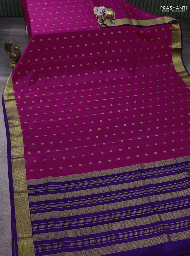 Pure mysore silk saree pink and violet with allover zari woven buttas and zari woven border