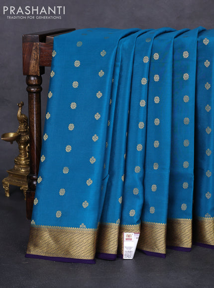 Pure mysore silk saree peacock blue and dark blue with allover zari woven buttas and zari woven border