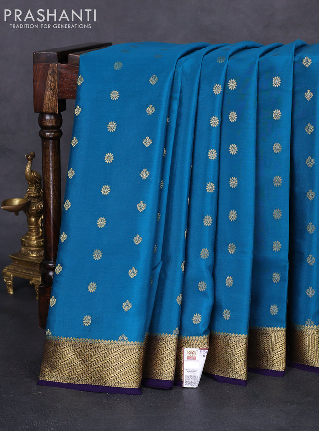 Pure mysore silk saree peacock blue and dark blue with allover zari woven buttas and zari woven border