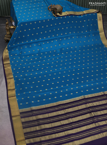Pure mysore silk saree peacock blue and dark blue with allover zari woven buttas and zari woven border