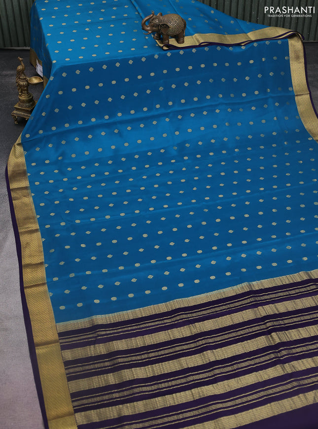 Pure mysore silk saree peacock blue and dark blue with allover zari woven buttas and zari woven border