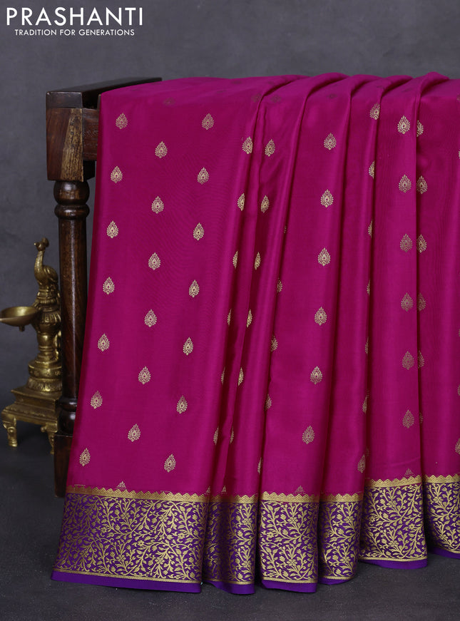 Pure mysore silk saree pink and violet with allover zari woven buttas and zari woven border
