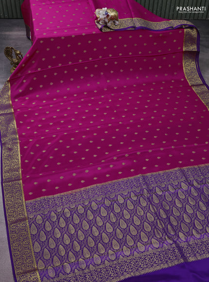 Pure mysore silk saree pink and violet with allover zari woven buttas and zari woven border