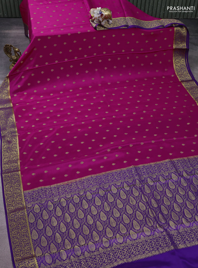 Pure mysore silk saree pink and violet with allover zari woven buttas and zari woven border