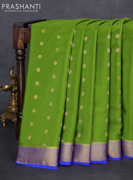Pure mysore silk saree light green and blue with allover zari woven buttas and zari woven border