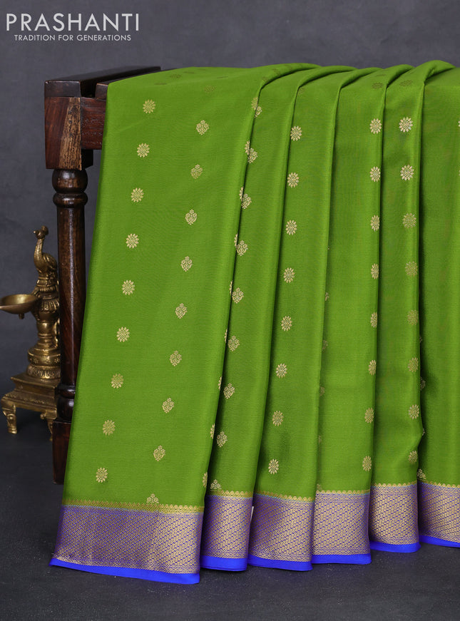 Pure mysore silk saree light green and blue with allover zari woven buttas and zari woven border