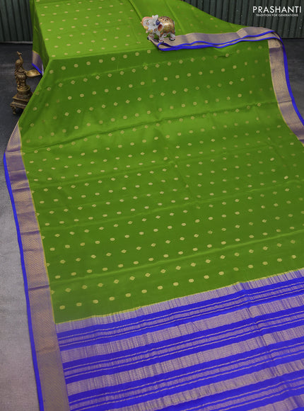 Pure mysore silk saree light green and blue with allover zari woven buttas and zari woven border