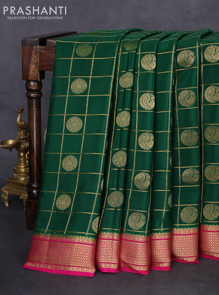 Pure mysore silk saree green and pink with allover small zari checks & buttas and zari woven border