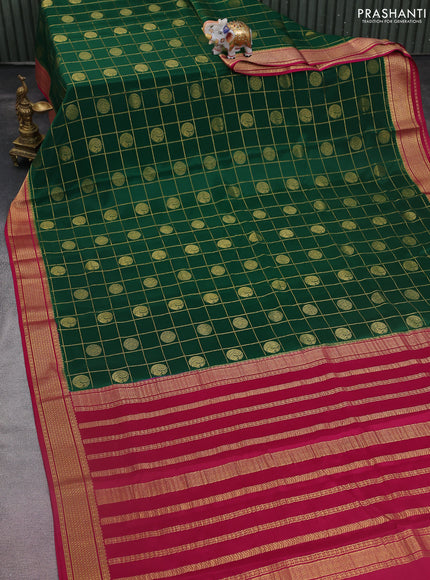 Pure mysore silk saree green and pink with allover small zari checks & buttas and zari woven border