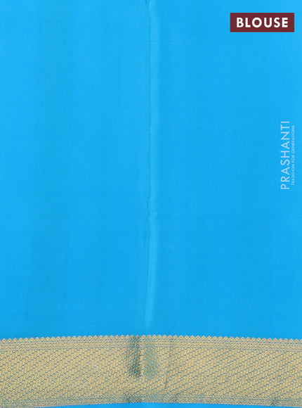 Pure mysore silk saree violet and light blue with allover zari woven buttas and zari wovenn border