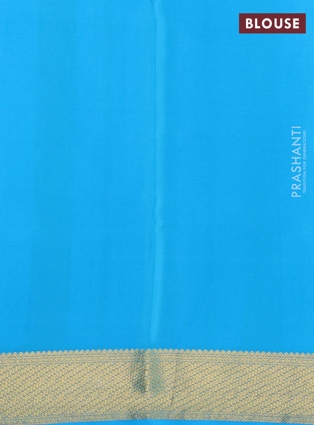 Pure mysore silk saree violet and light blue with allover zari woven buttas and zari wovenn border