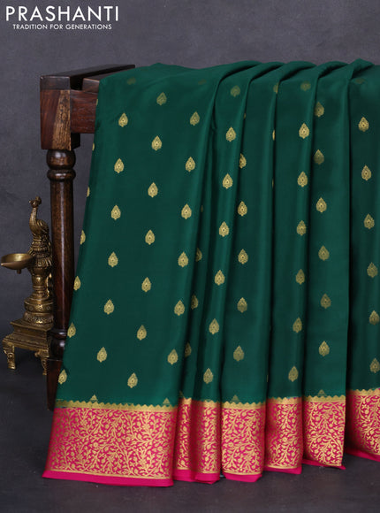 Pure mysore silk saree green and pink with allover zari woven buttas and zari wovenn border