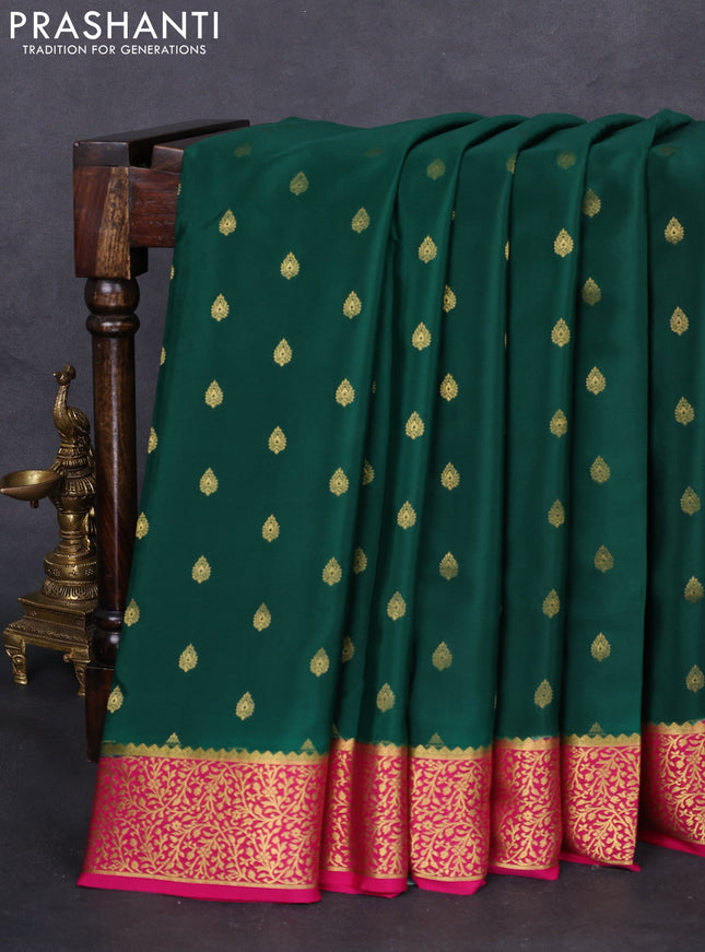 Pure mysore silk saree green and pink with allover zari woven buttas and zari wovenn border