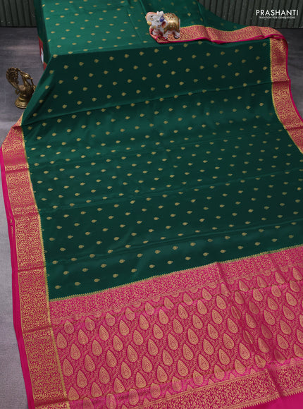 Pure mysore silk saree green and pink with allover zari woven buttas and zari wovenn border