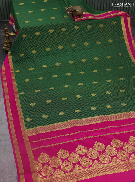 Pure mysore silk saree green and pink with allover zari checks & buttas and rettapet zari woven border