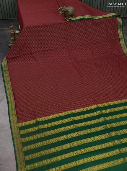 Pure mysore silk saree red and green with allover zari checked pattern and zari woven border
