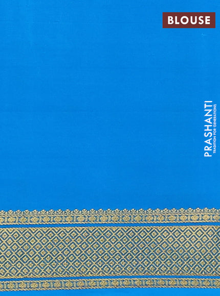 Pure mysore silk saree dark pink and cs blue with allover zari checks & buttas and zari woven border