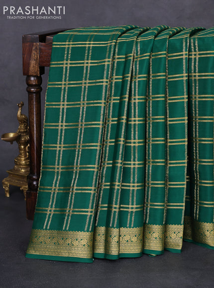 Pure mysore silk saree green with allover zari checked pattern and zari woven border