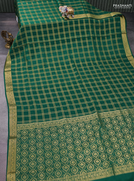 Pure mysore silk saree green with allover zari checked pattern and zari woven border