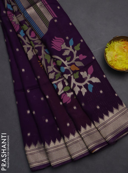 Munga crepe silk saree violet and mustard yellow with zari woven buttas and rich thread & zari woven pallu