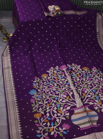Munga crepe silk saree violet and mustard yellow with zari woven buttas and rich thread & zari woven pallu