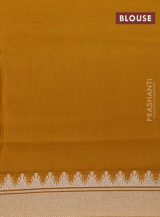 Munga crepe silk saree violet and mustard yellow with zari woven buttas and rich thread & zari woven pallu